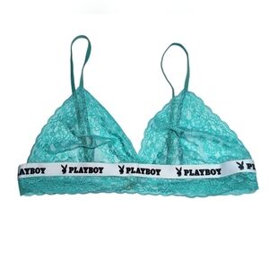 PLAYBOY X Yandy Teal Sexy Sheer Lace Bralette with Branded Band 1X/2X